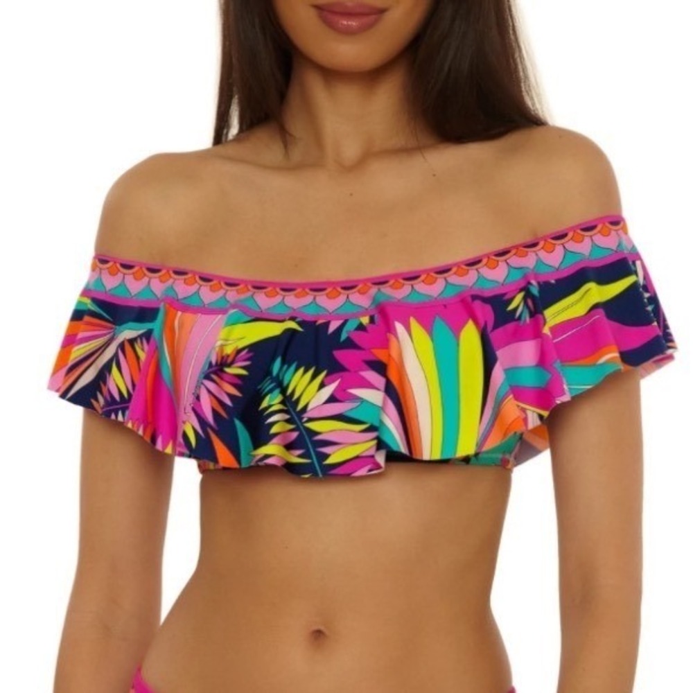 Trina Turk Paralia Ruffle Off The Shoulder Bikini Swimsuit Top Women's Size 8